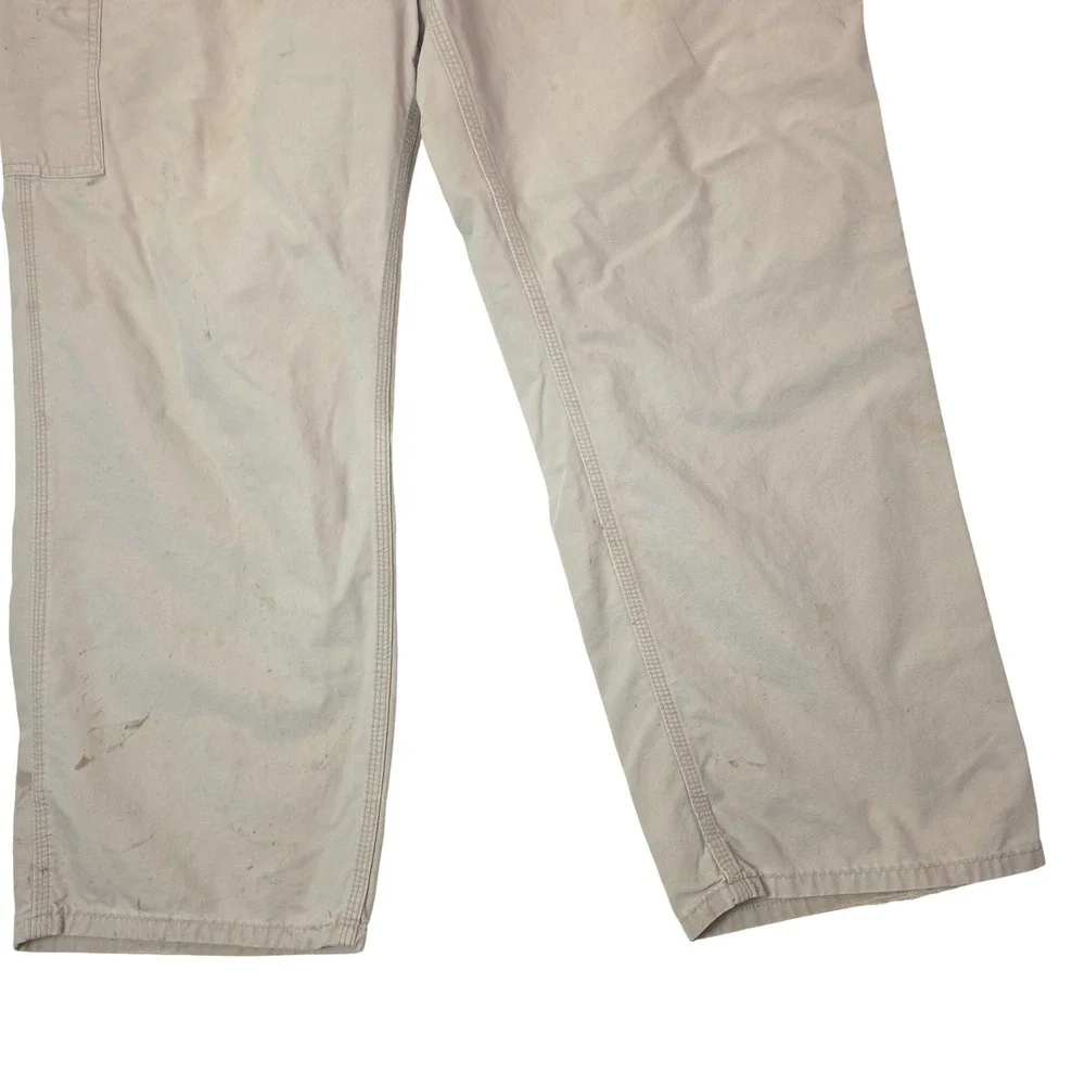 Carhartt Mens Tan Canvas Orig Dungaree Fit Carpenter Work Pants 42x30 Distressed
